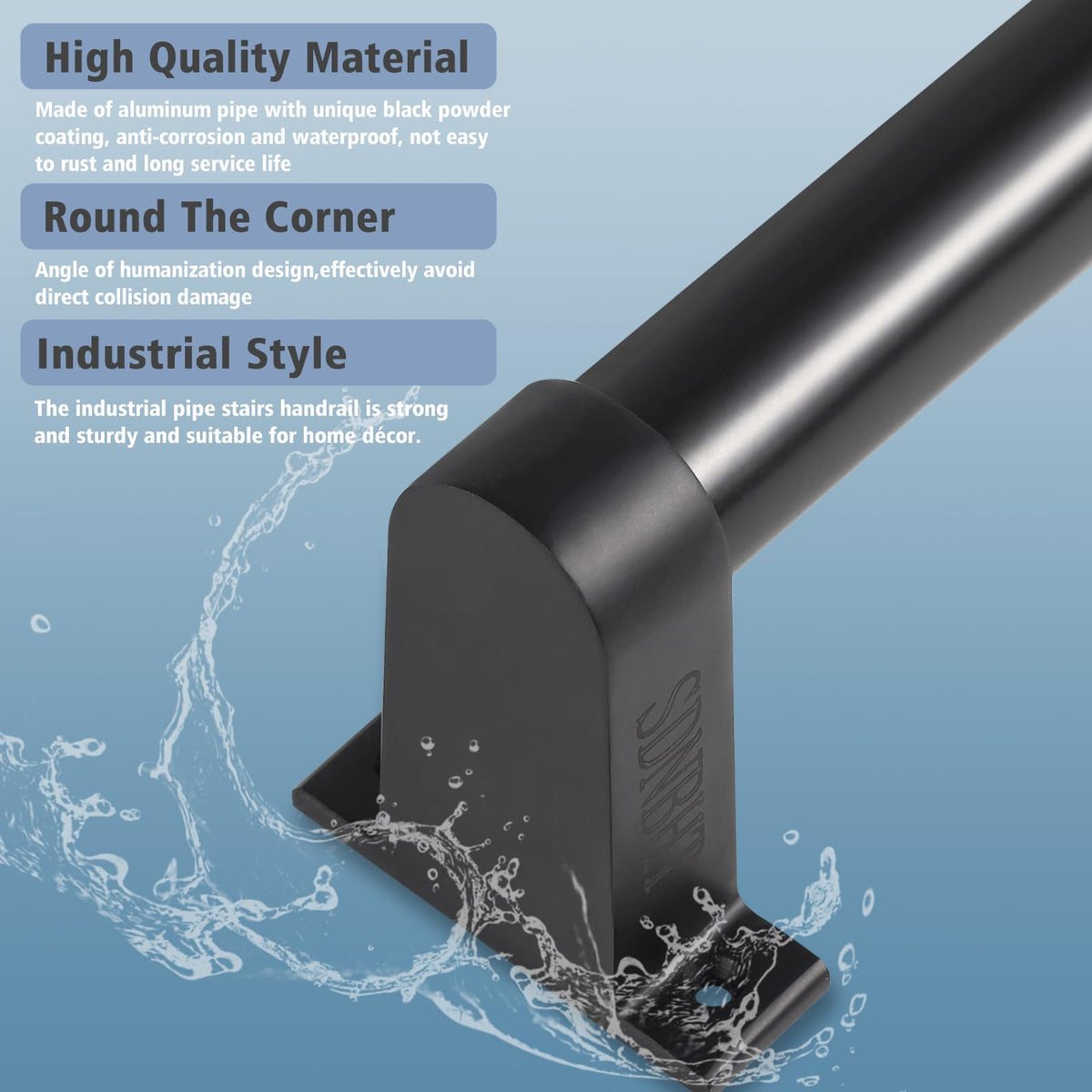 Black Aluminum 1.5" Pipe Stair Handrail 5ft H972758