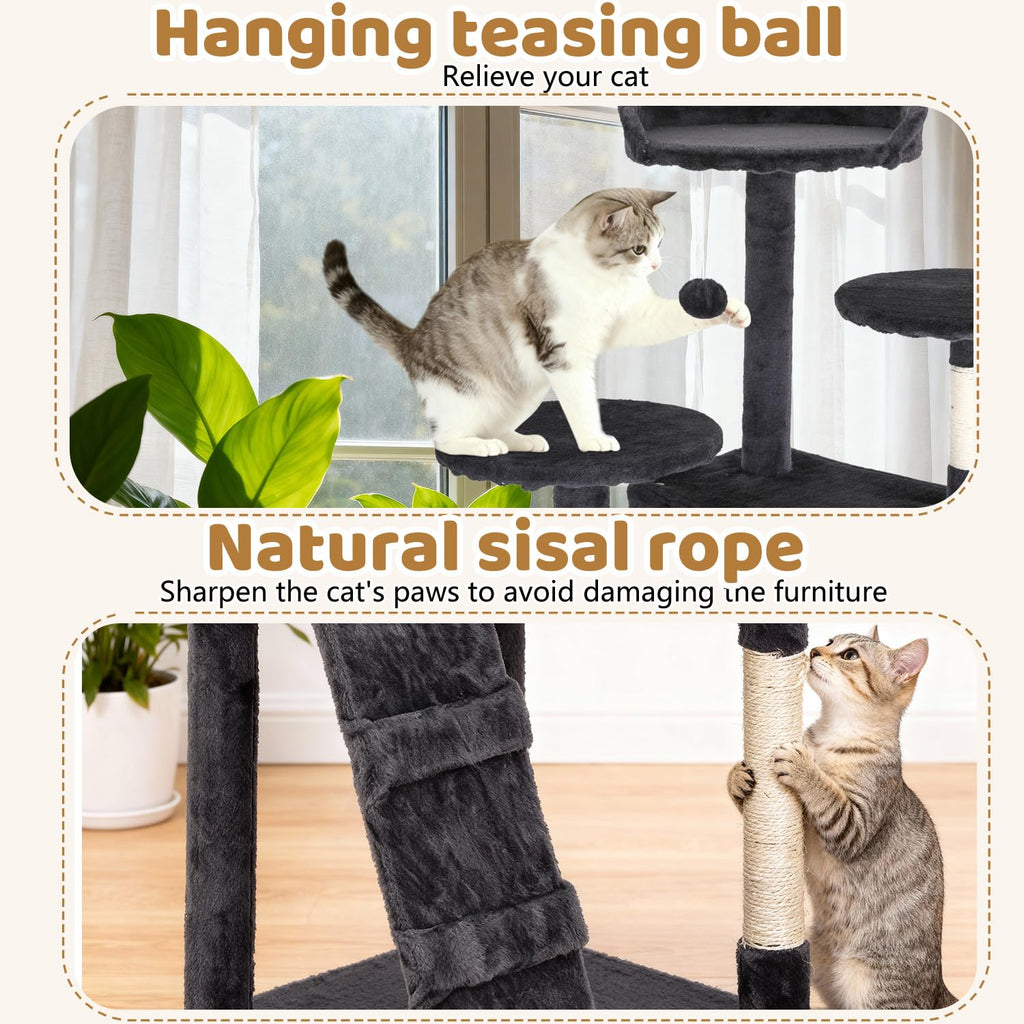 70 Inch Dark Gray Multi-Level Cat Tree with Condo P72227