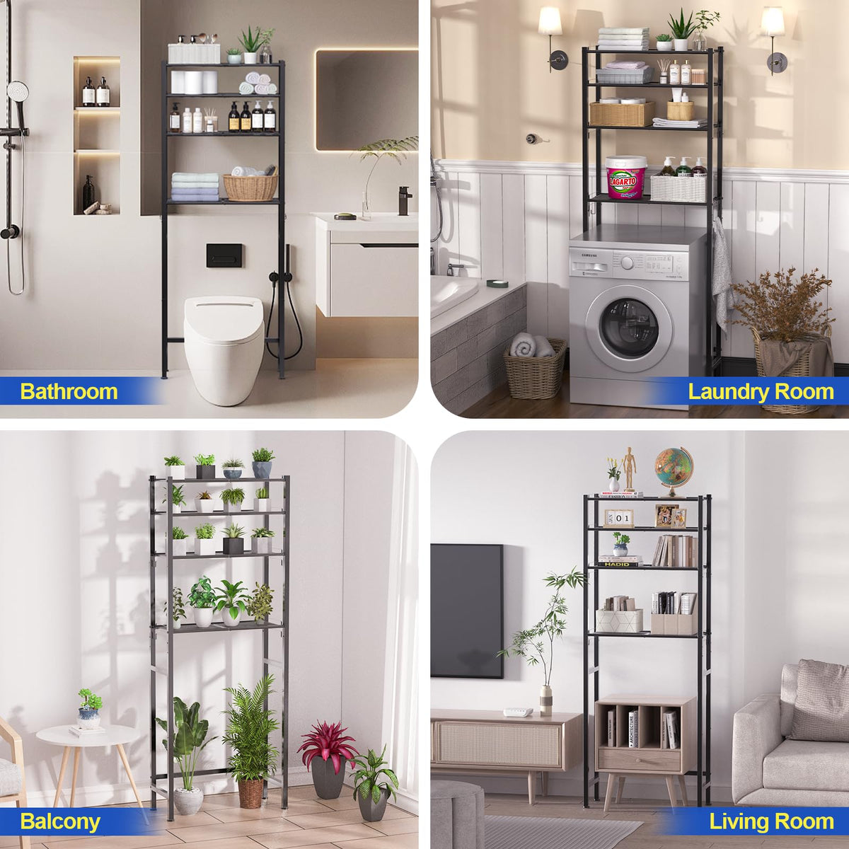 4 Tier Over The Toilet Storage Rack Black I16330