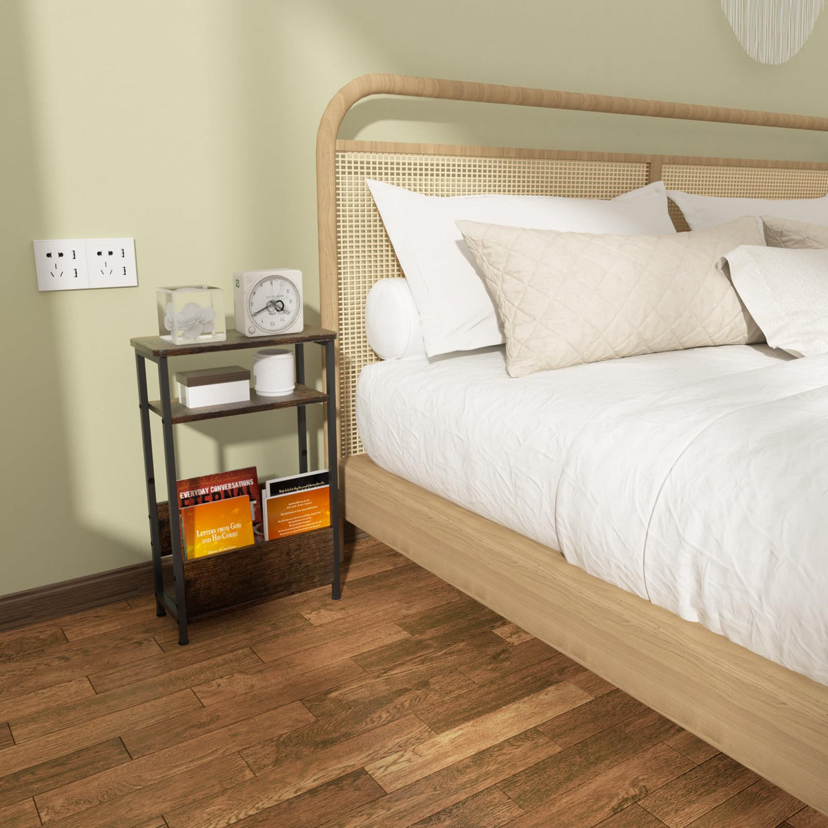 7.1" Narrow 3 Tier Side Table with Magazine Holder J123