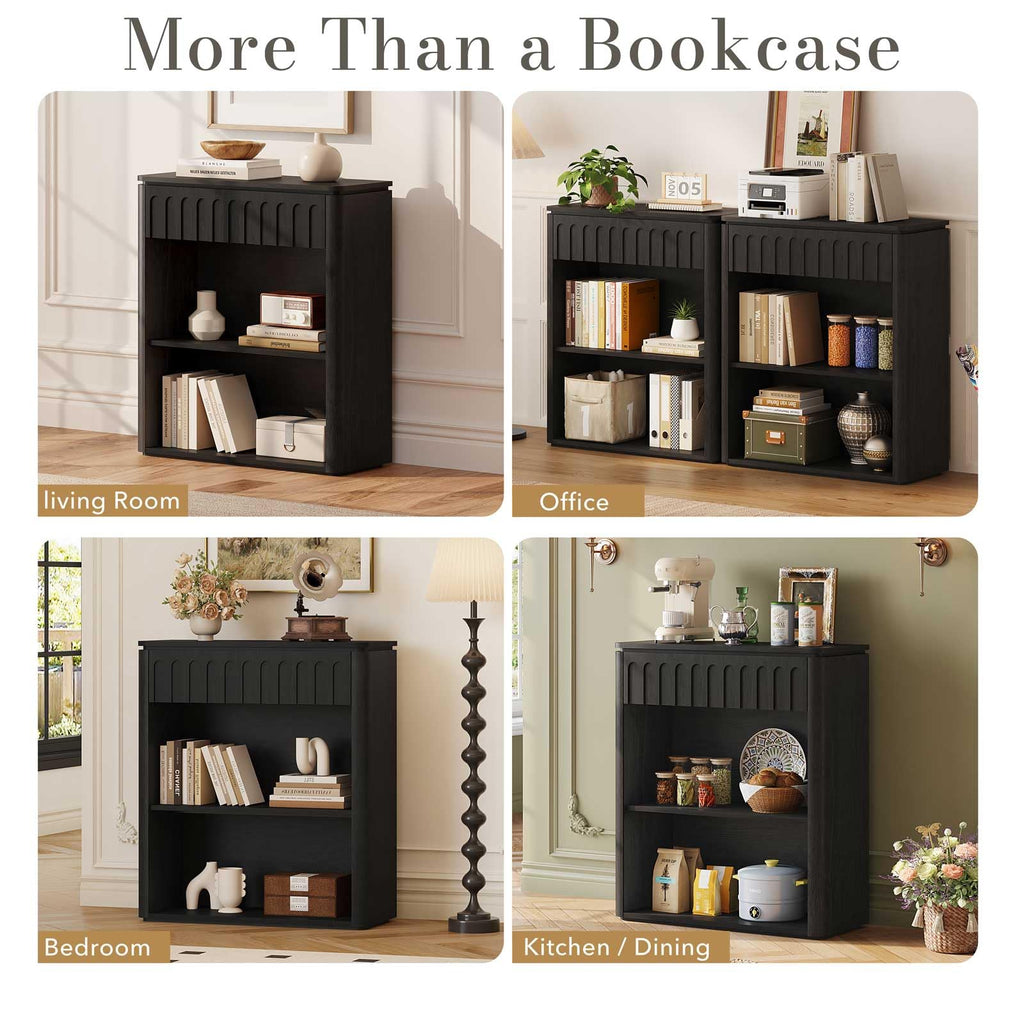 Black Wood Grain Console Table and 3 Tier Bookshelf Set N6045