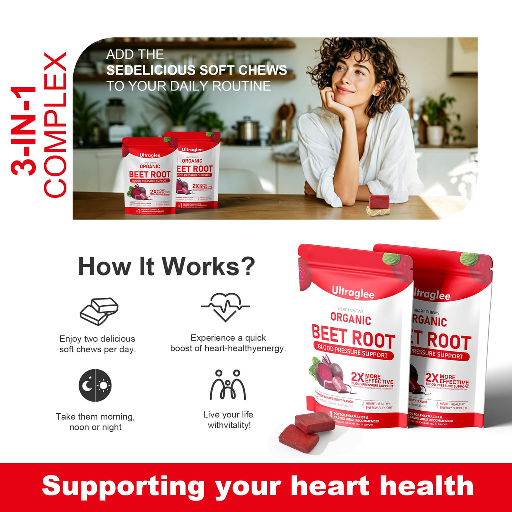 Beet Root Chewable Nitric Oxide Support Soft Chews 60 Pomegranate Berry Flavor H230
