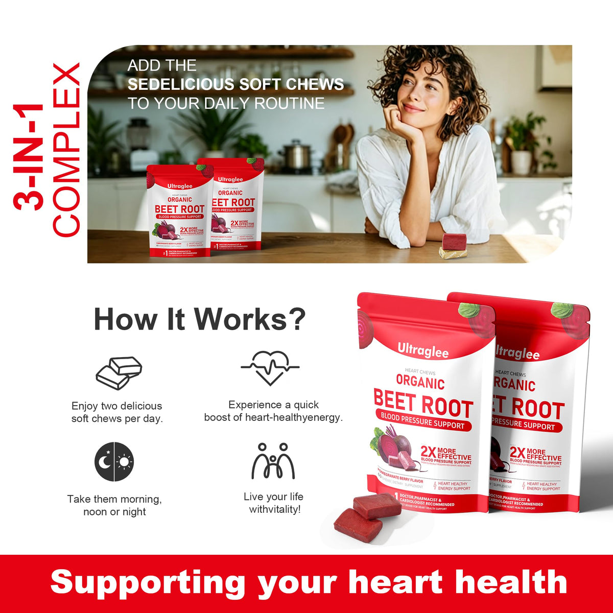 Beet Root Chewable Nitric Oxide Support Soft Chews 60 Pomegranate Berry Flavor H230