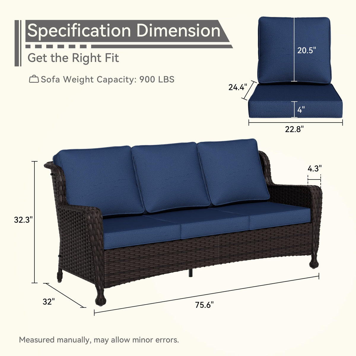 3-Seater Wicker Sofa with Removable Cushions I746604