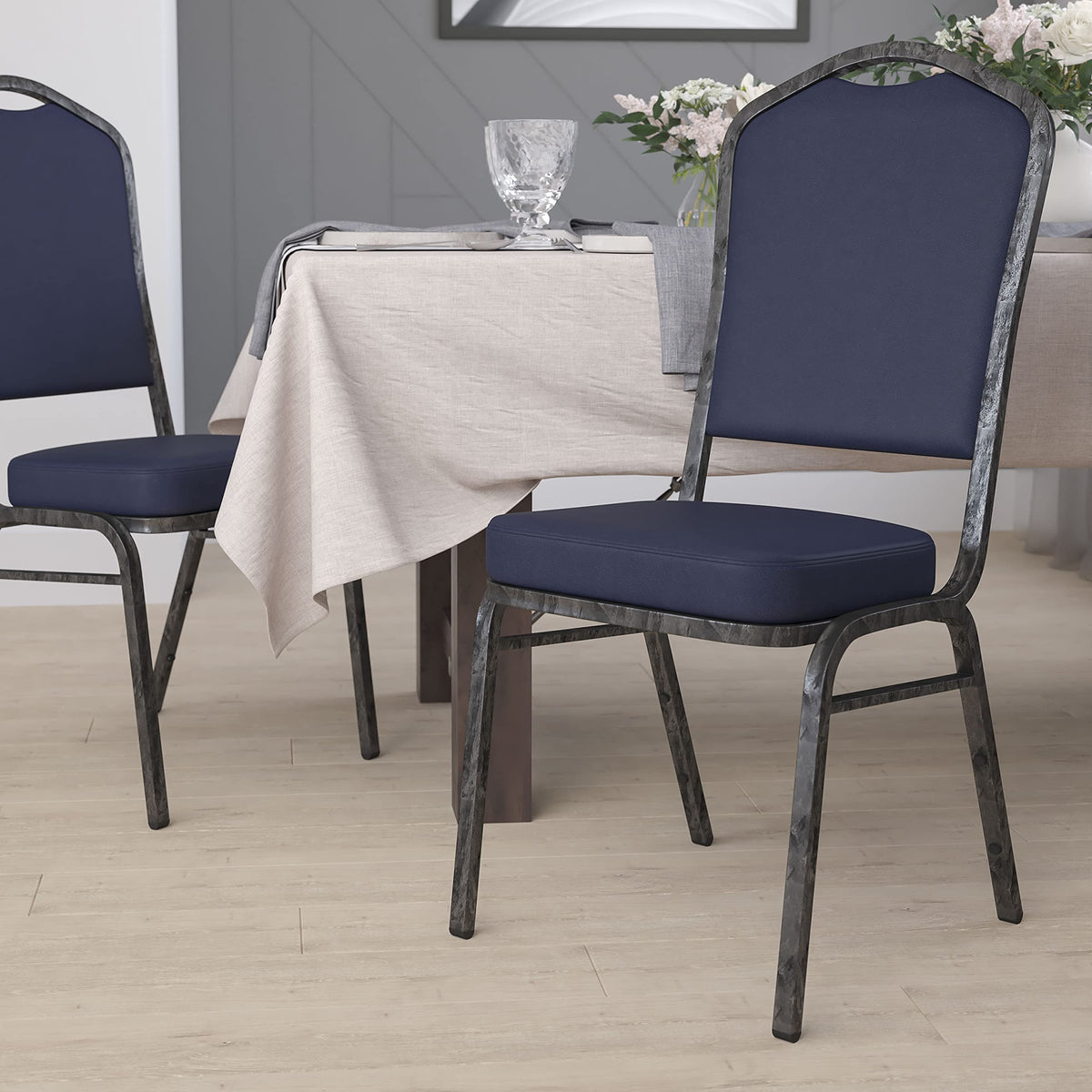 Silver Vinyl Stackable Banquet Chair Q135