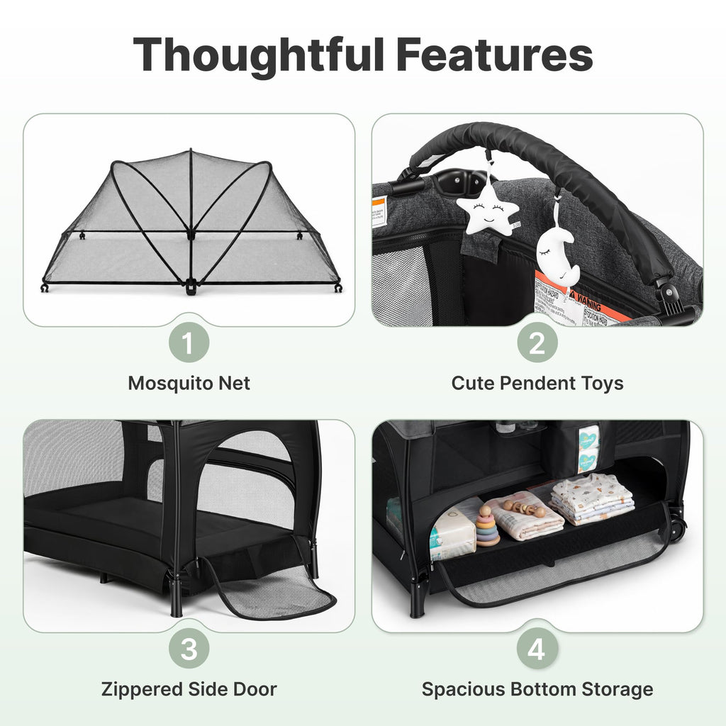 4-in-1 Pack and Play with Bassinet, Diaper Changer, Playpen P82965