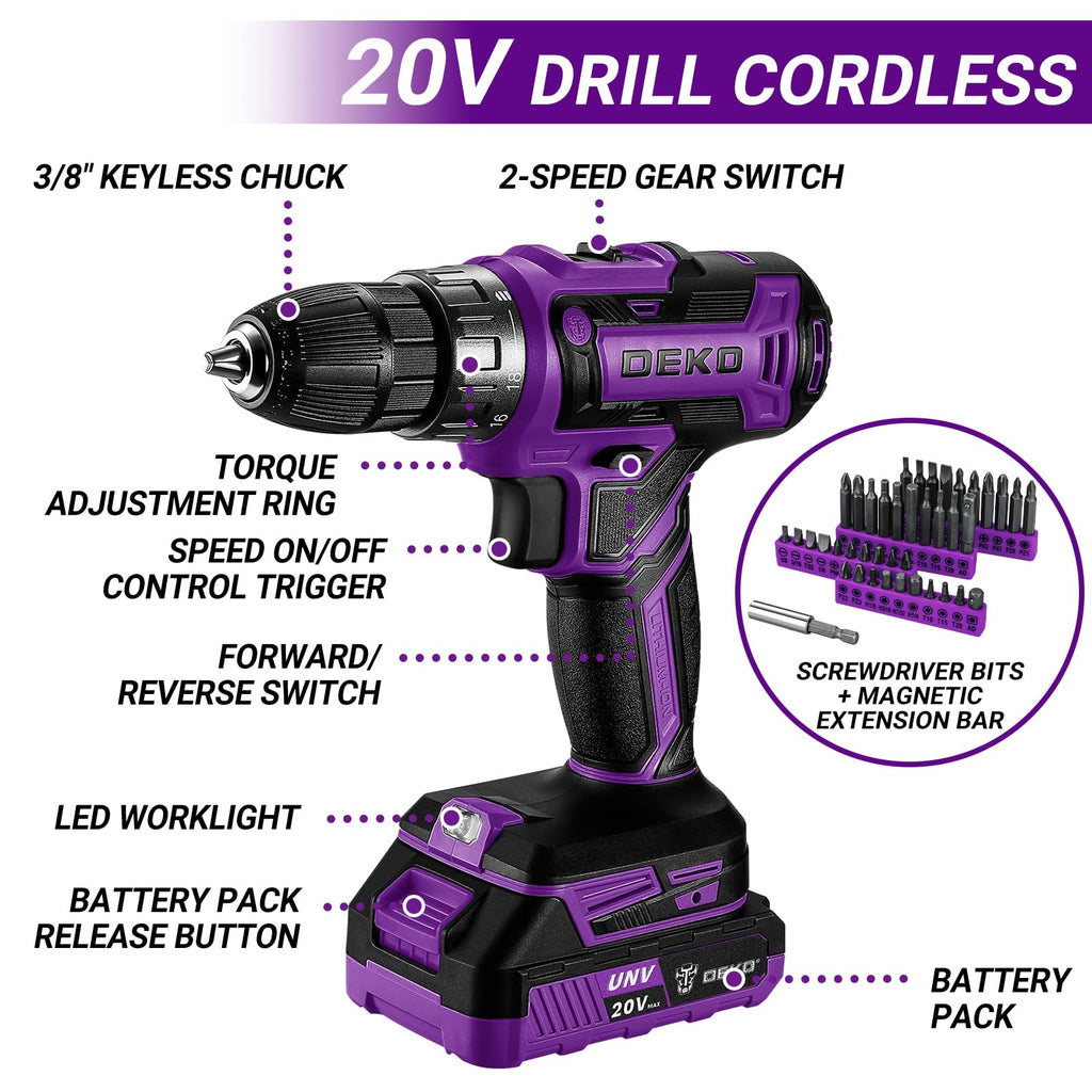 20V Cordless Power Drill Tool Kit Set with Battery Q42487