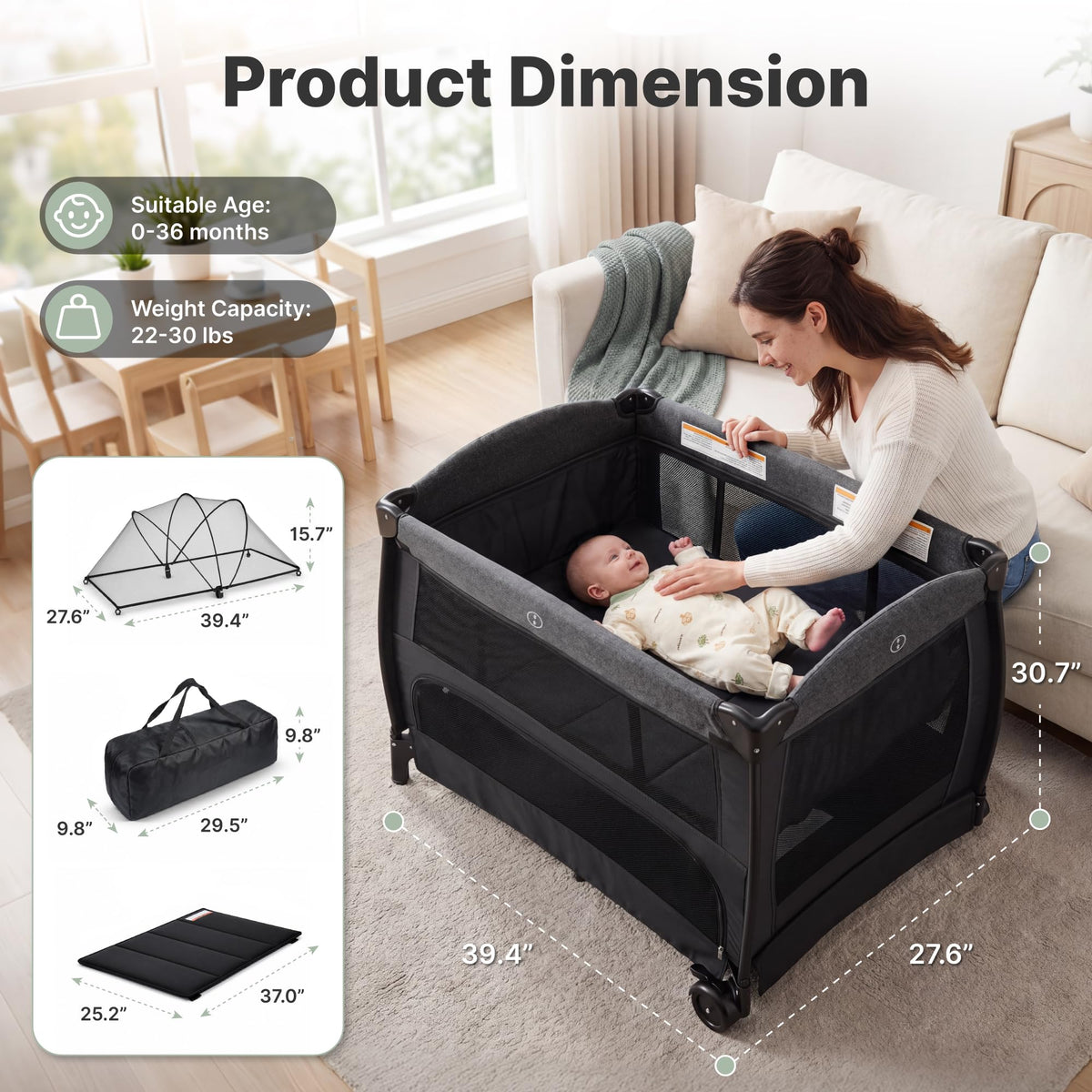 4-in-1 Pack and Play with Bassinet, Diaper Changer, Playpen P82965