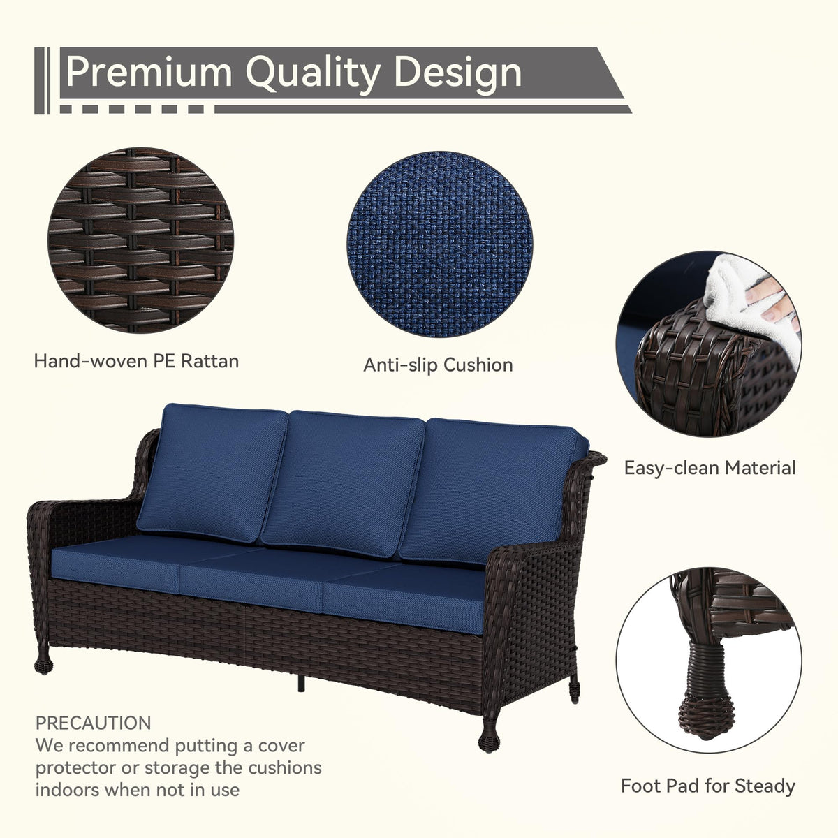 3-Seater Wicker Sofa with Removable Cushions I746604