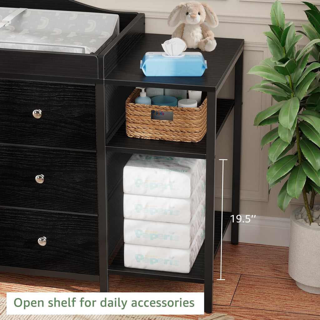 Black 6 Drawer Baby Dresser with Changing Table Top Z914622