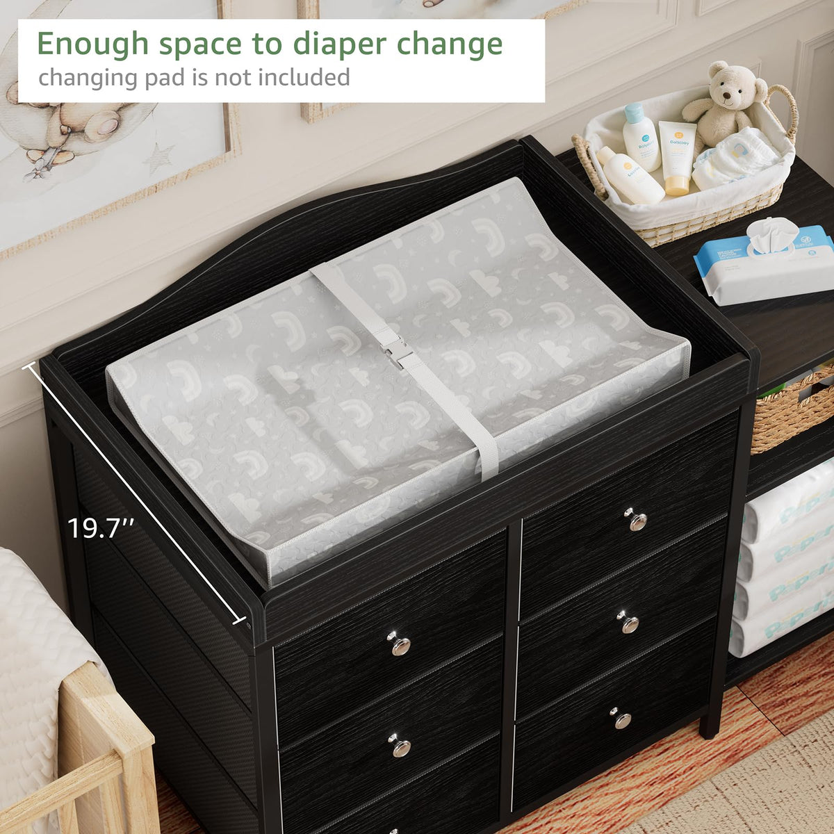 Black 6 Drawer Baby Dresser with Changing Table Top Z914622