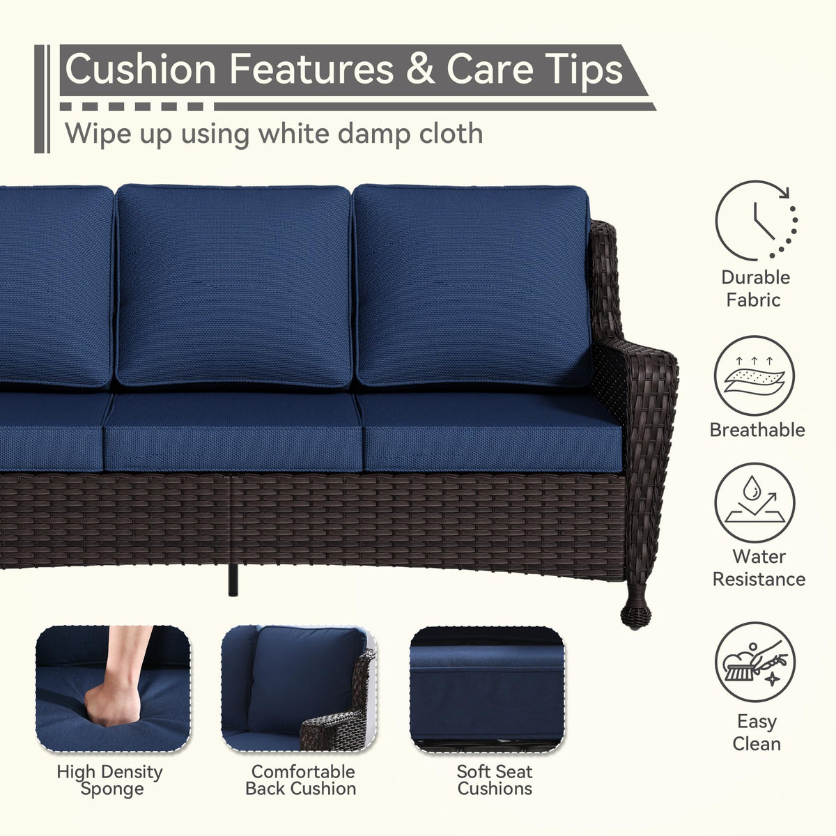 3-Seater Wicker Sofa with Removable Cushions I746604