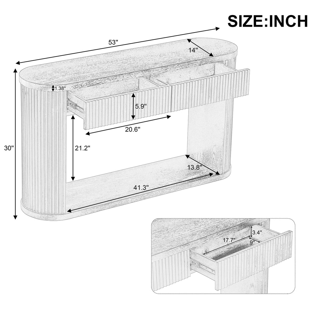 Fluted Console Table 2 Drawers Wood Natural O21546