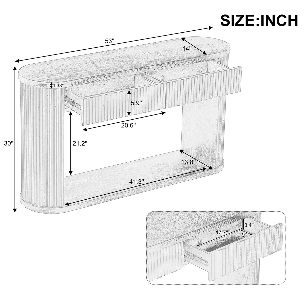 Fluted Console Table 2 Drawers Wood Natural O21546
