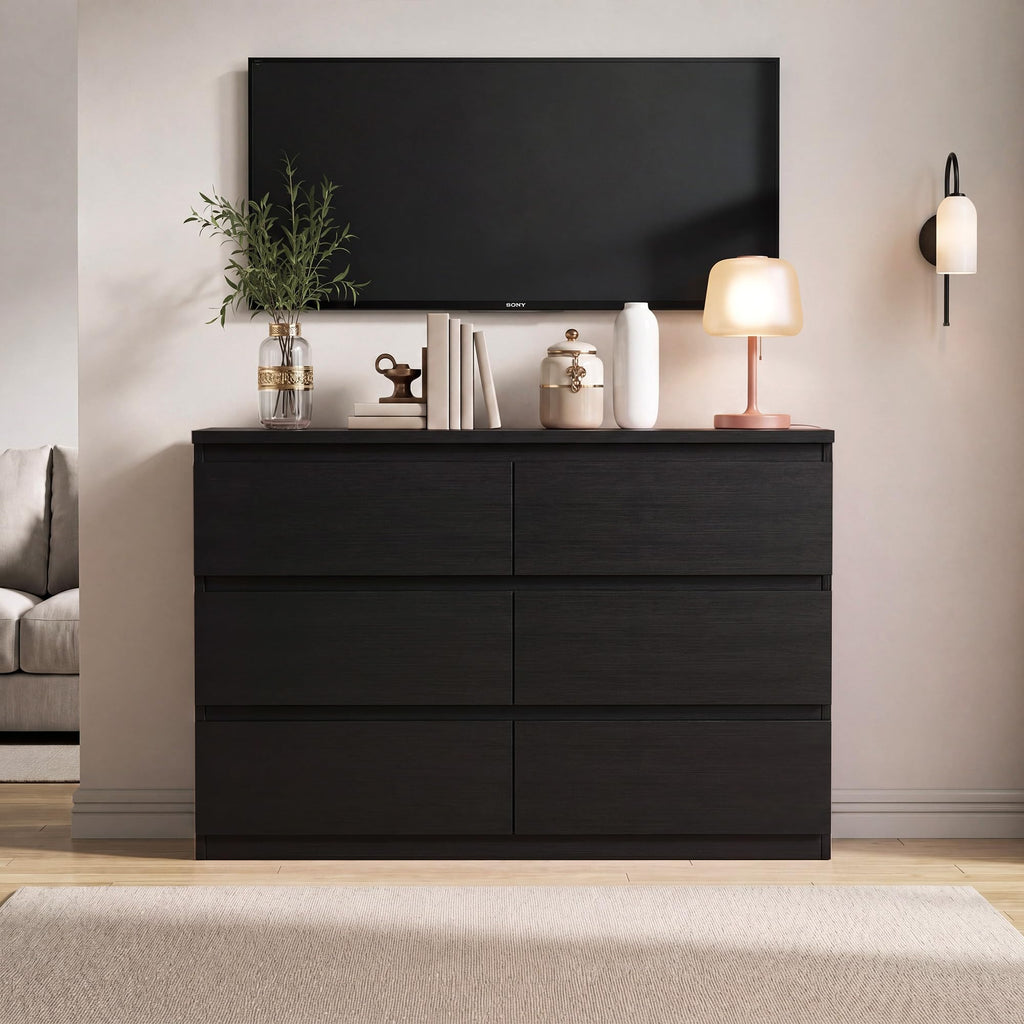 Black 6 Drawer Wood Double Dresser N96968