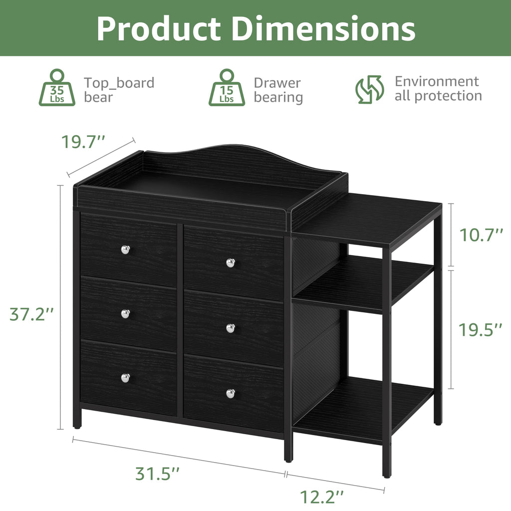 Black 6 Drawer Baby Dresser with Changing Table Top Z914622