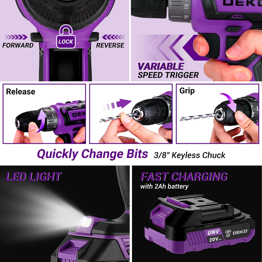 20V Cordless Power Drill Tool Kit Set with Battery Q42487
