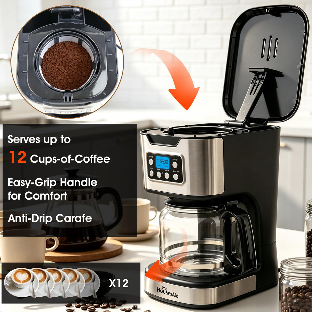 Black Stainless Steel Programmable Coffee Maker U370