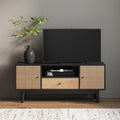 Black Oak Rattan TV Stand with Storage Doors G579