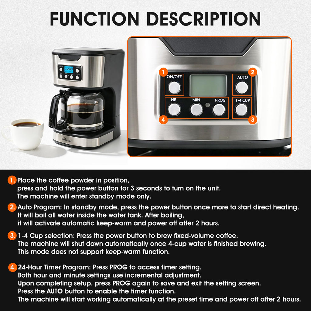 Black Stainless Steel Programmable Coffee Maker U370