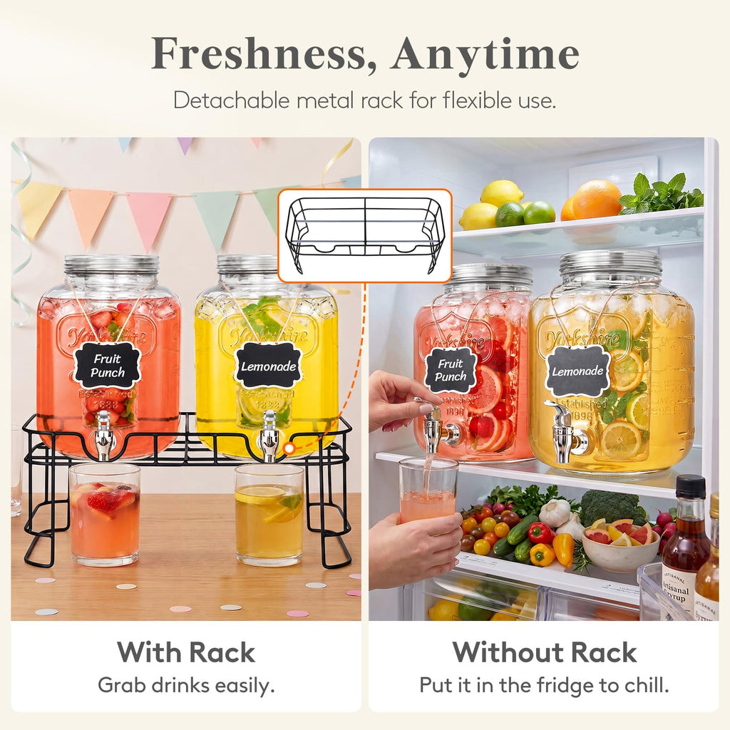 1.6 Gallon Glass Drink Dispenser with Stand & Fruit Infuser 2 Pcs U372