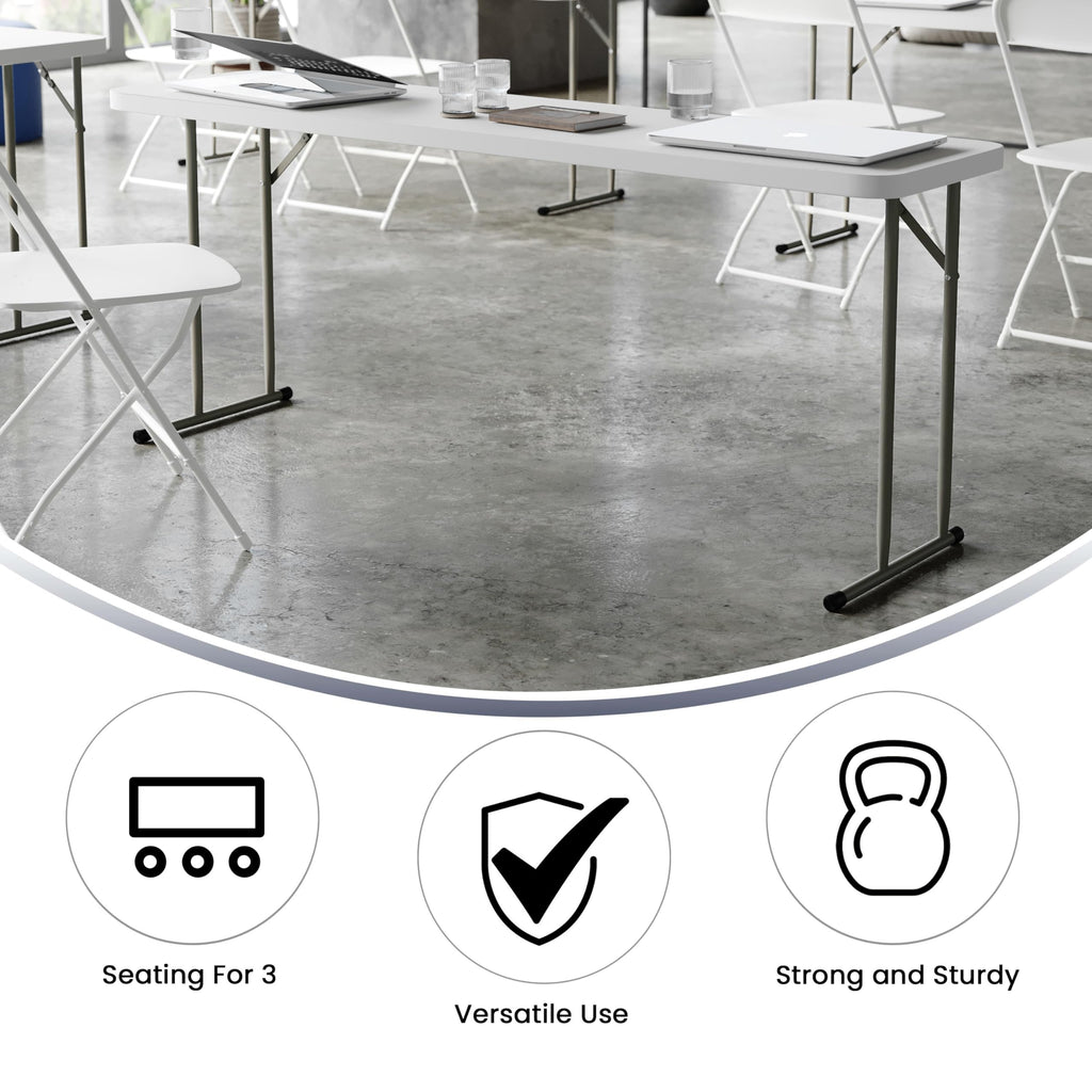 6-Foot Granite White Plastic Folding Training Table J22341