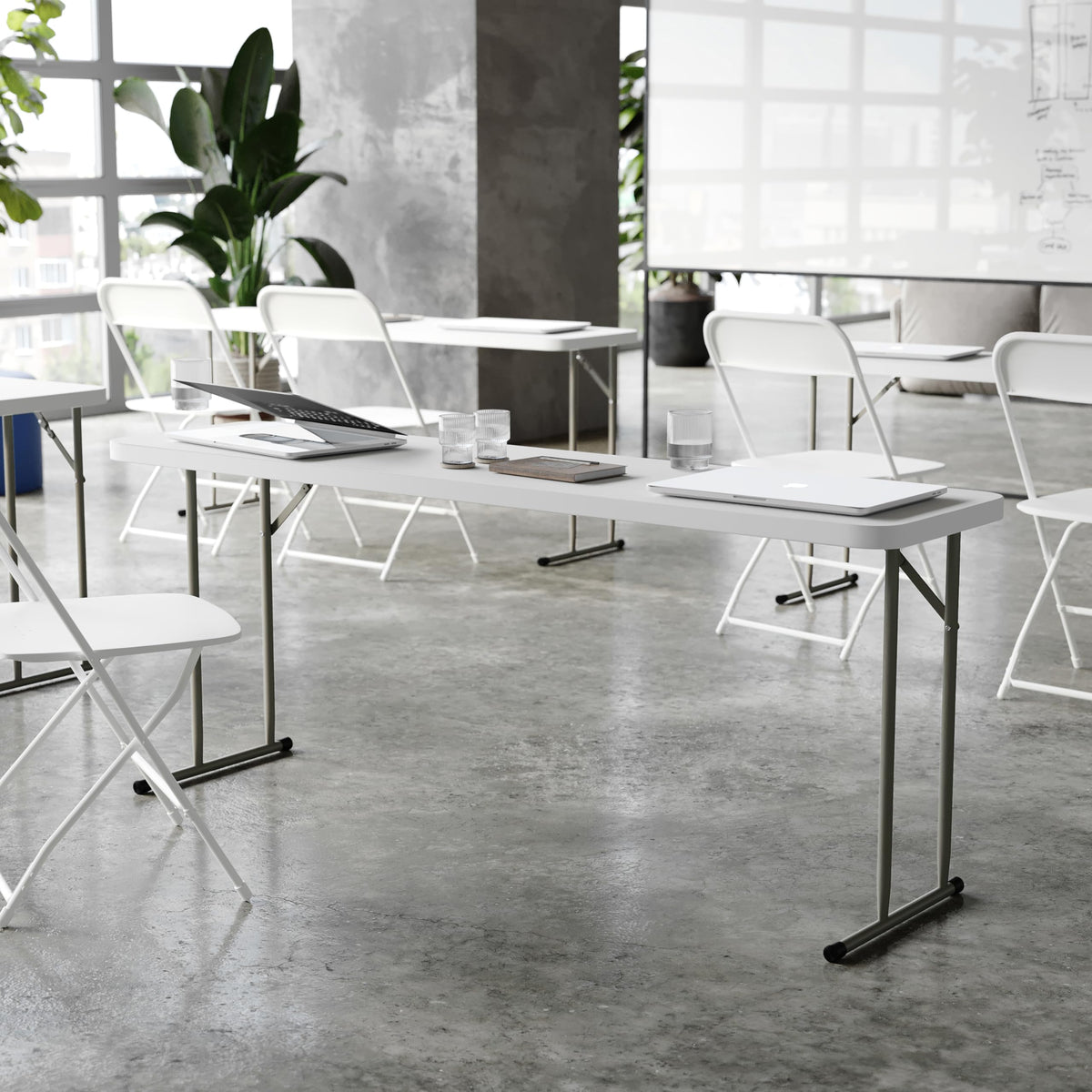6-Foot Granite White Plastic Folding Training Table J22341