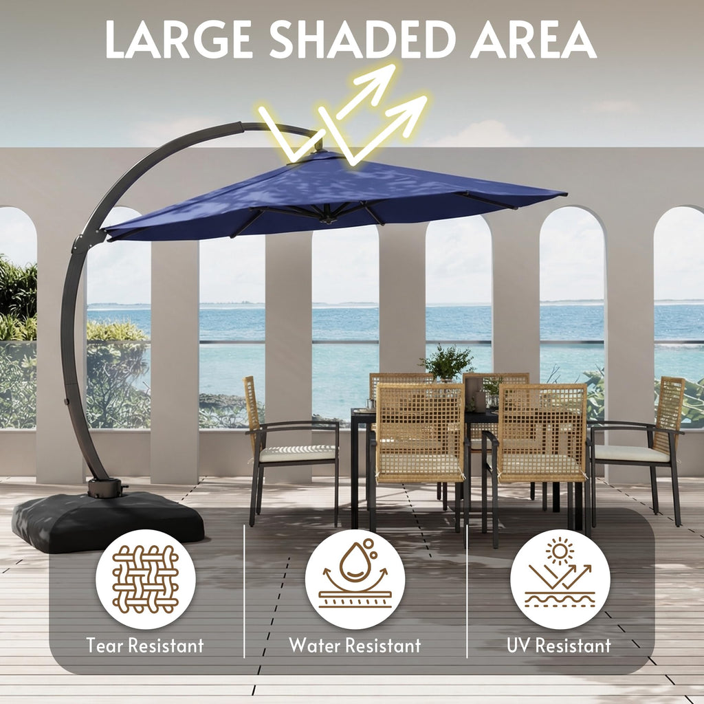 12FT Navy Blue Cantilever Patio Umbrella with Base R6089