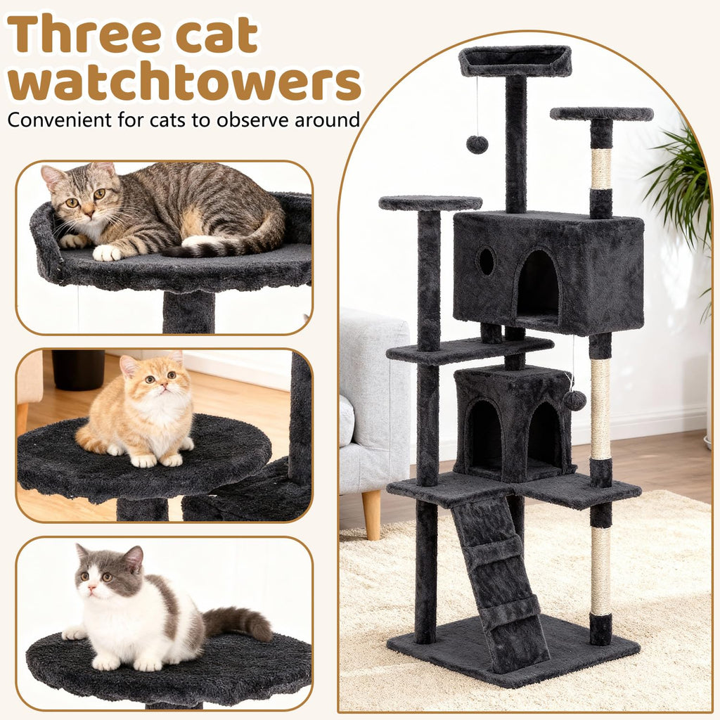 70 Inch Dark Gray Multi-Level Cat Tree with Condo P72227
