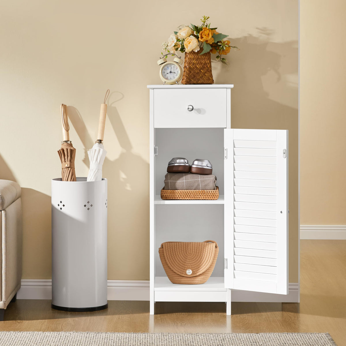 White Bathroom Storage Cabinet with Drawer U264