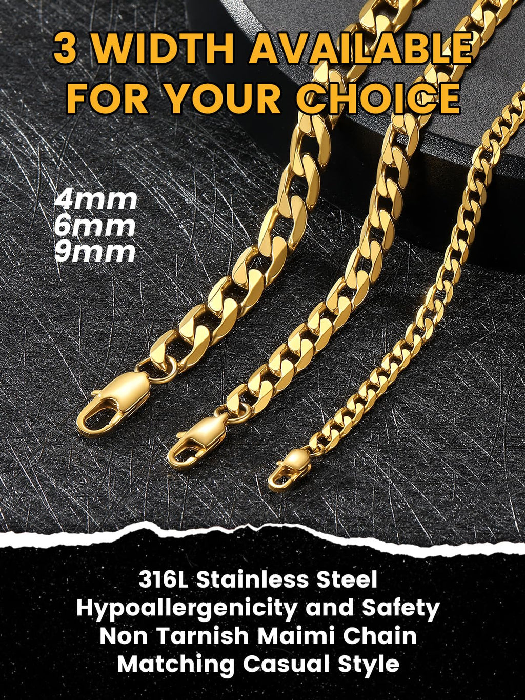 Stainless Steel Figaro Chain Necklace C476
