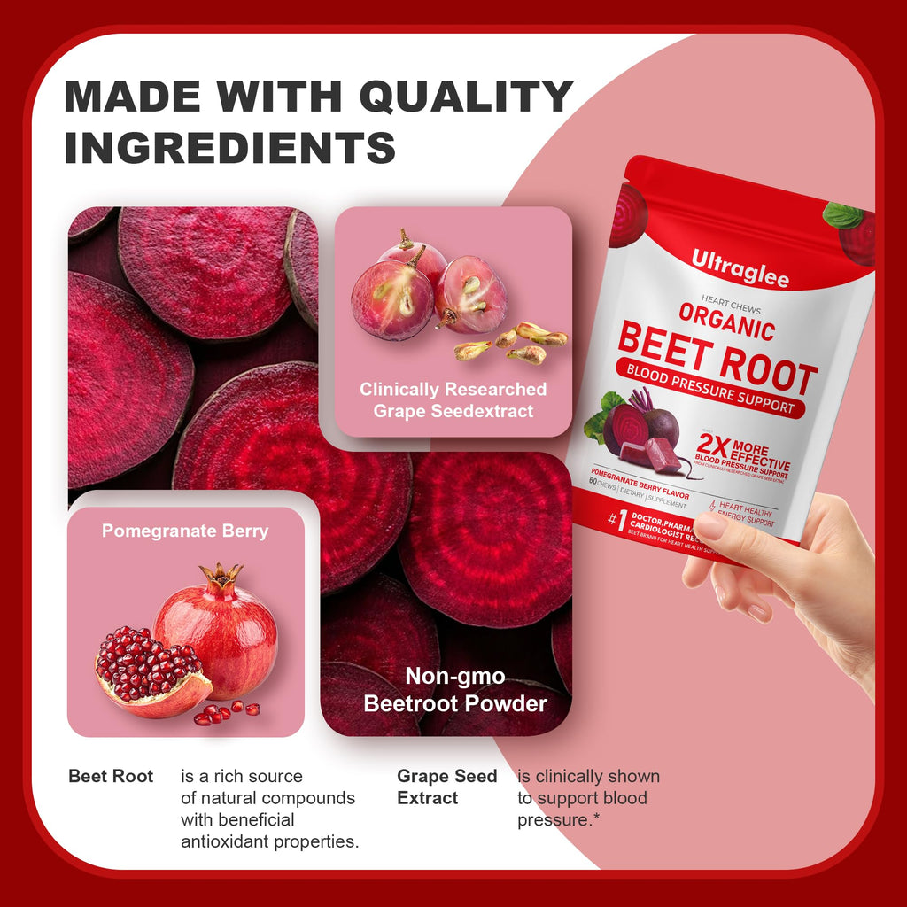 Beet Root Chewable Nitric Oxide Support Soft Chews 60 Pomegranate Berry Flavor H230