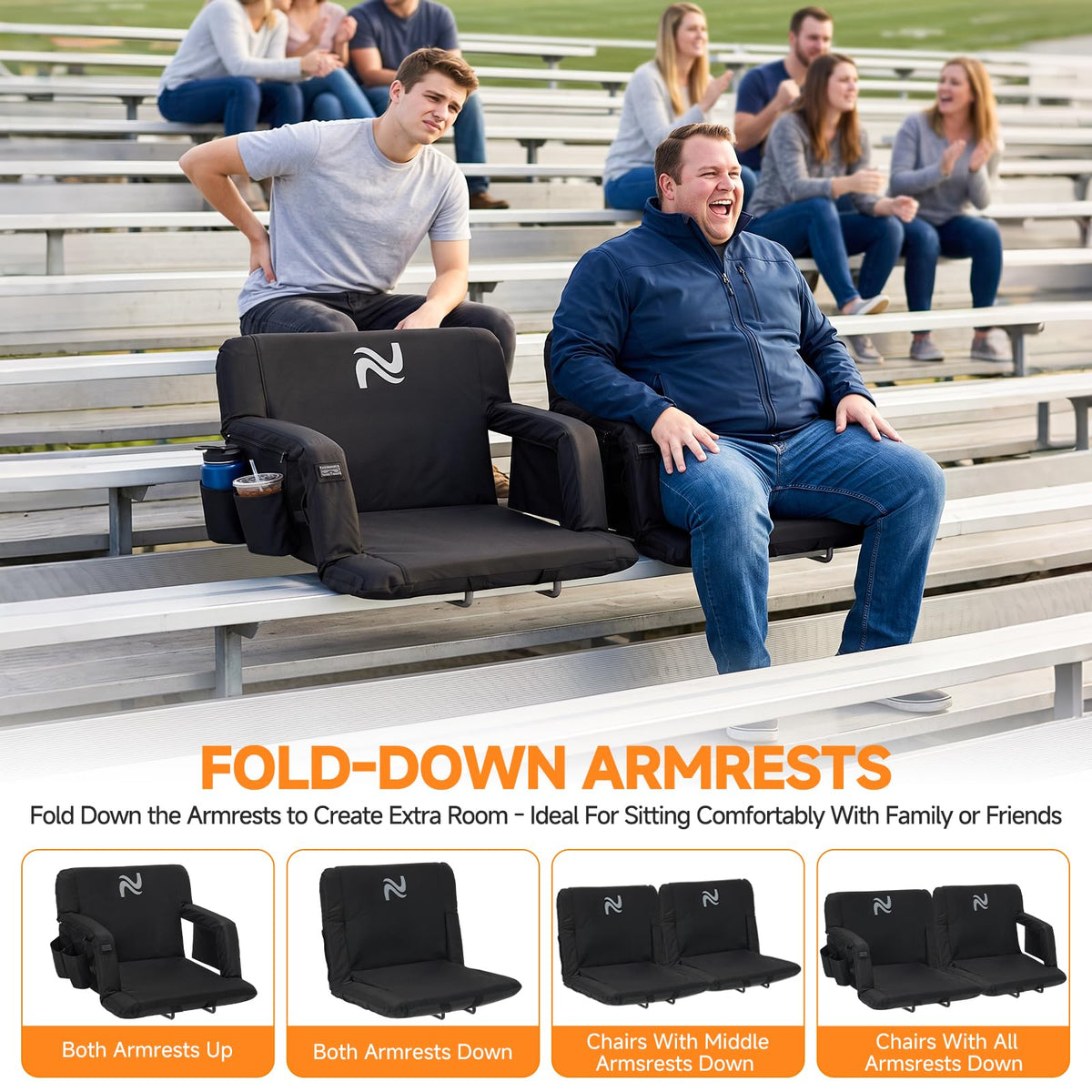 Wide Heated Stadium Seat with Back Support & Cushion O39299