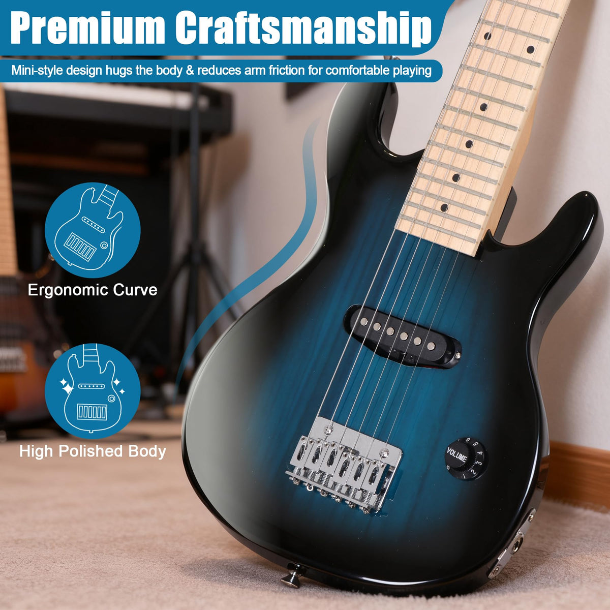 30" Blue Electric Guitar Beginner Kit with Amp and Bag C615387