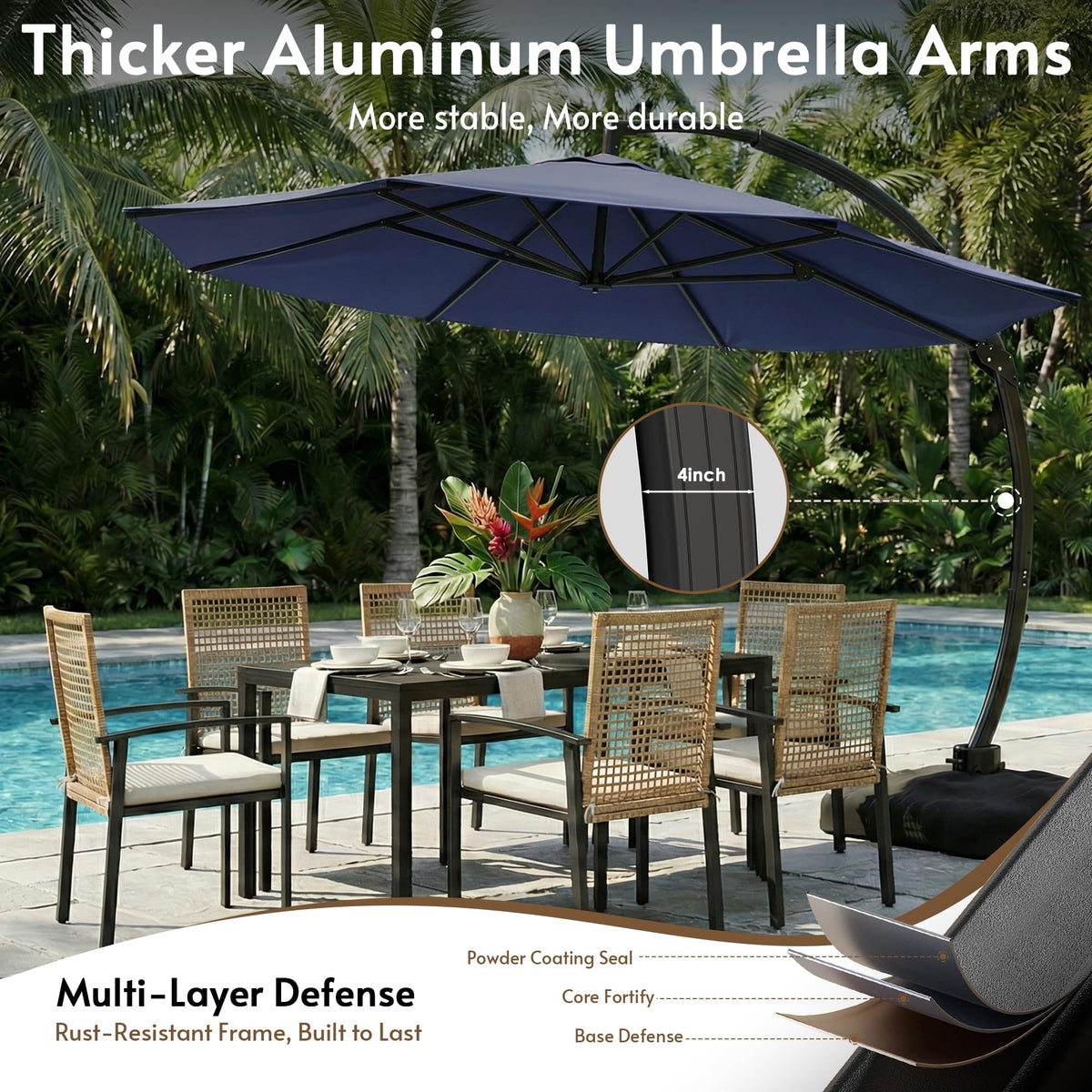 12FT Navy Blue Cantilever Patio Umbrella with Base R6089