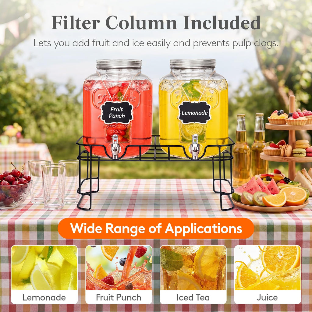 1.6 Gallon Glass Drink Dispenser with Stand & Fruit Infuser 2 Pcs U372
