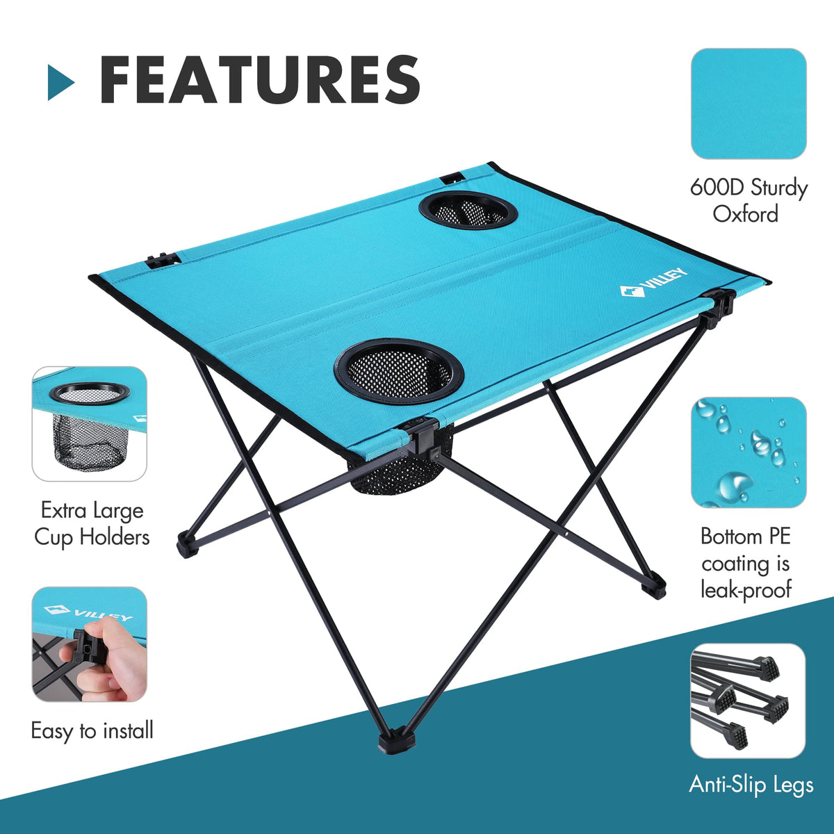 Folding Camping Table with 2 Cup Holders Y310865