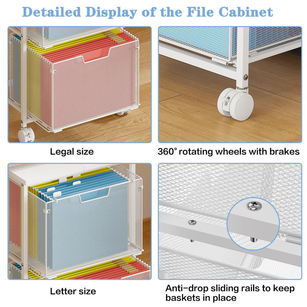 White 2 Drawer Rolling File Cabinet B45805