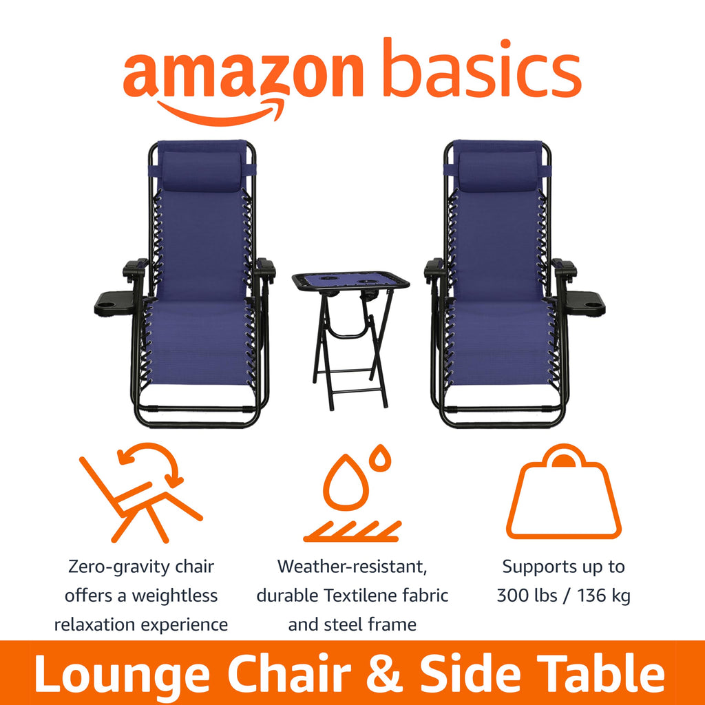 Blue Set of 2 Adjustable Zero Gravity Lounge Chair with Cup Holder T4319