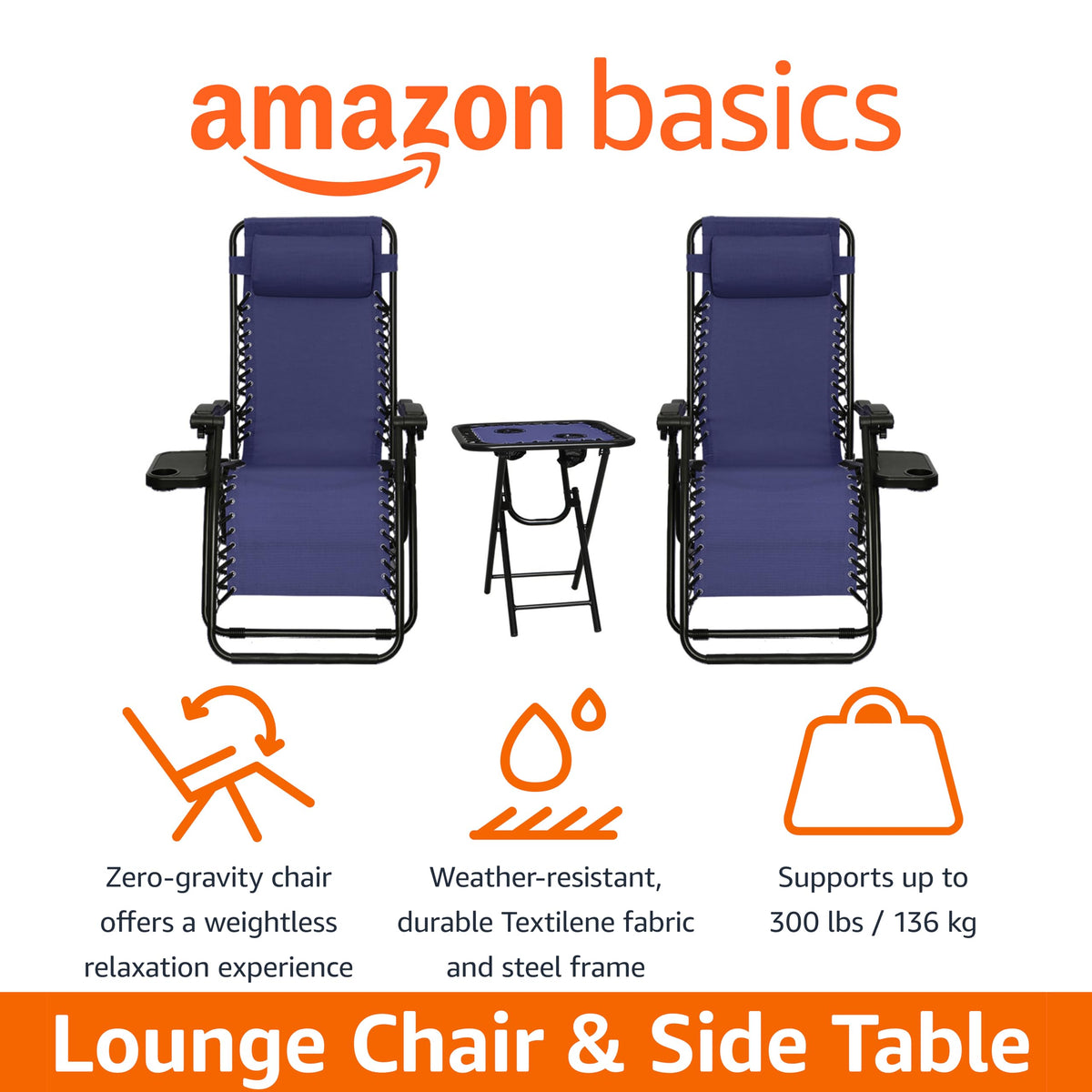 Blue Set of 2 Adjustable Zero Gravity Lounge Chair with Cup Holder T4319