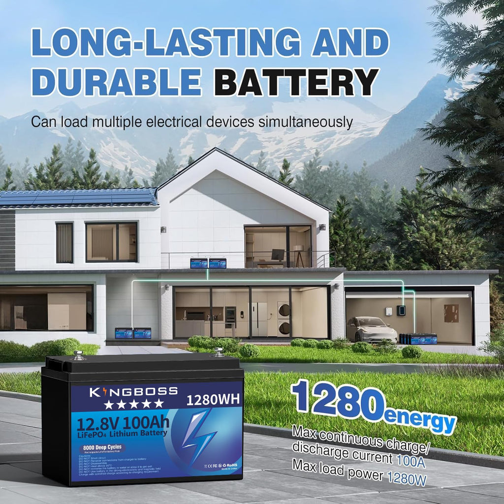 12V 100Ah LiFePO4 Lithium Battery with 100A Smart BMS H938038