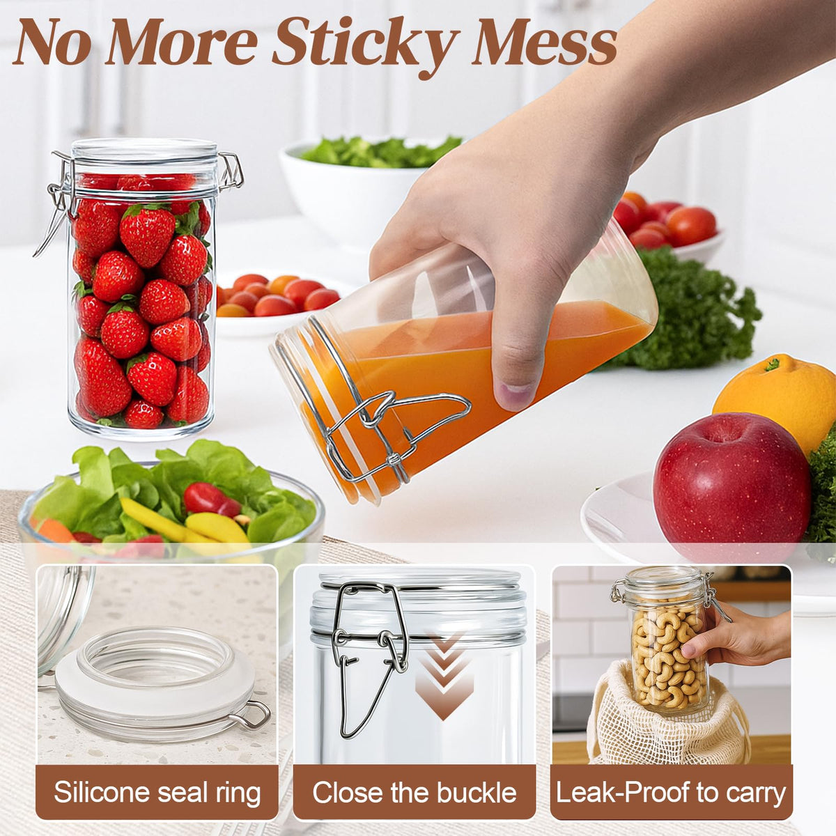 8 PCS 16 oz Glass Jars with Airtight Lid L838