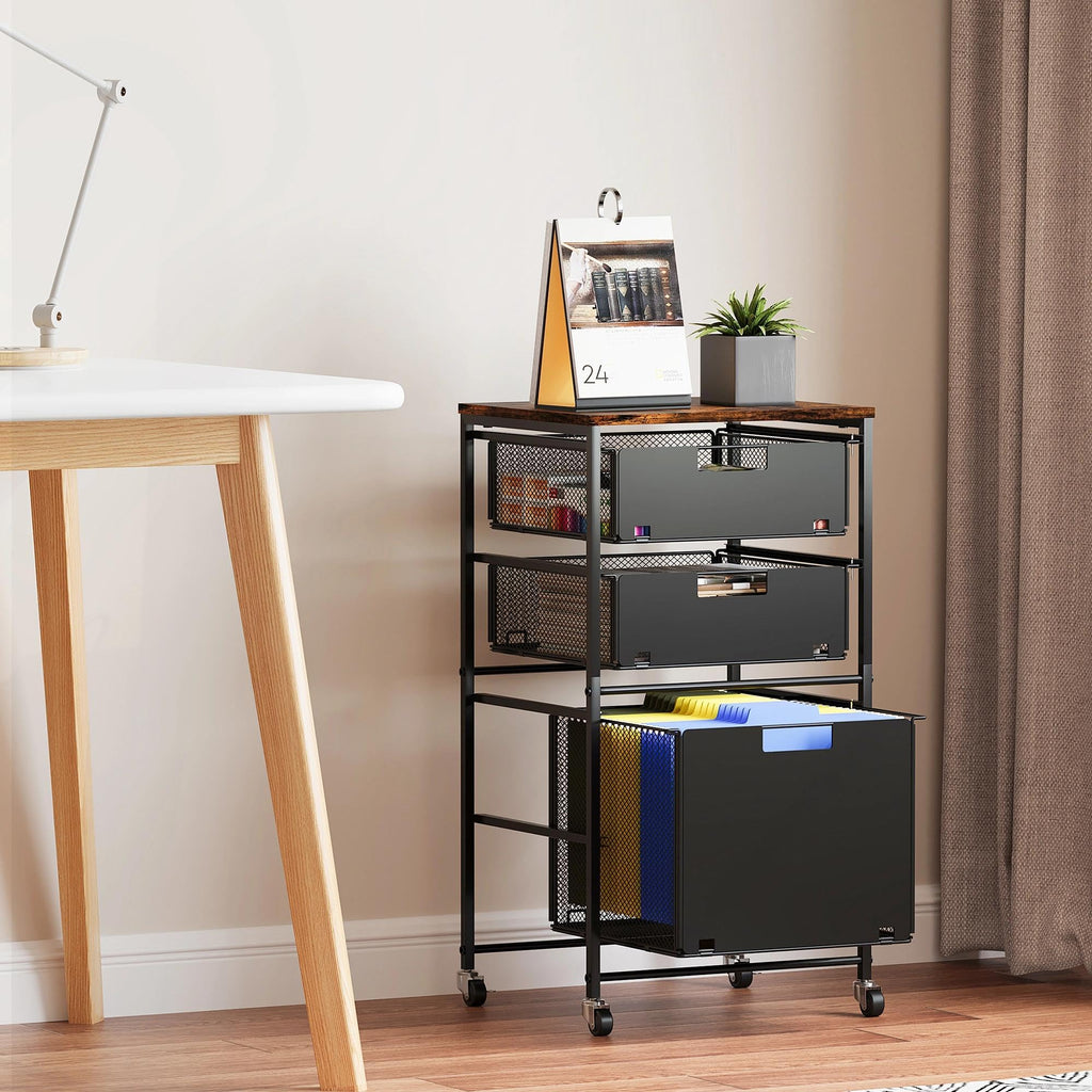 Black 3 Drawer Rolling File Cabinet with Printer Stand K2958