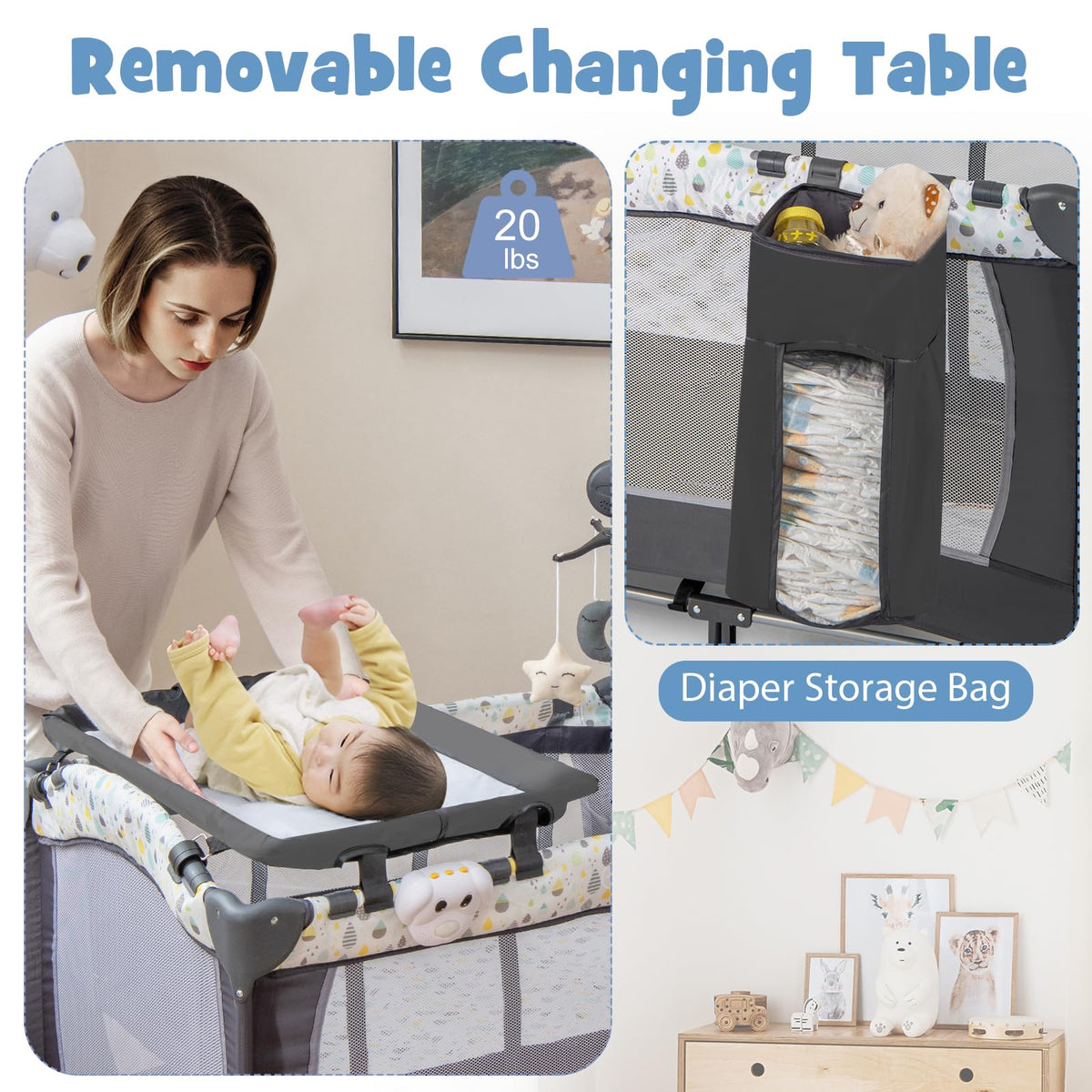 Portable Baby Playard with Bassinet and Changing Table M7080