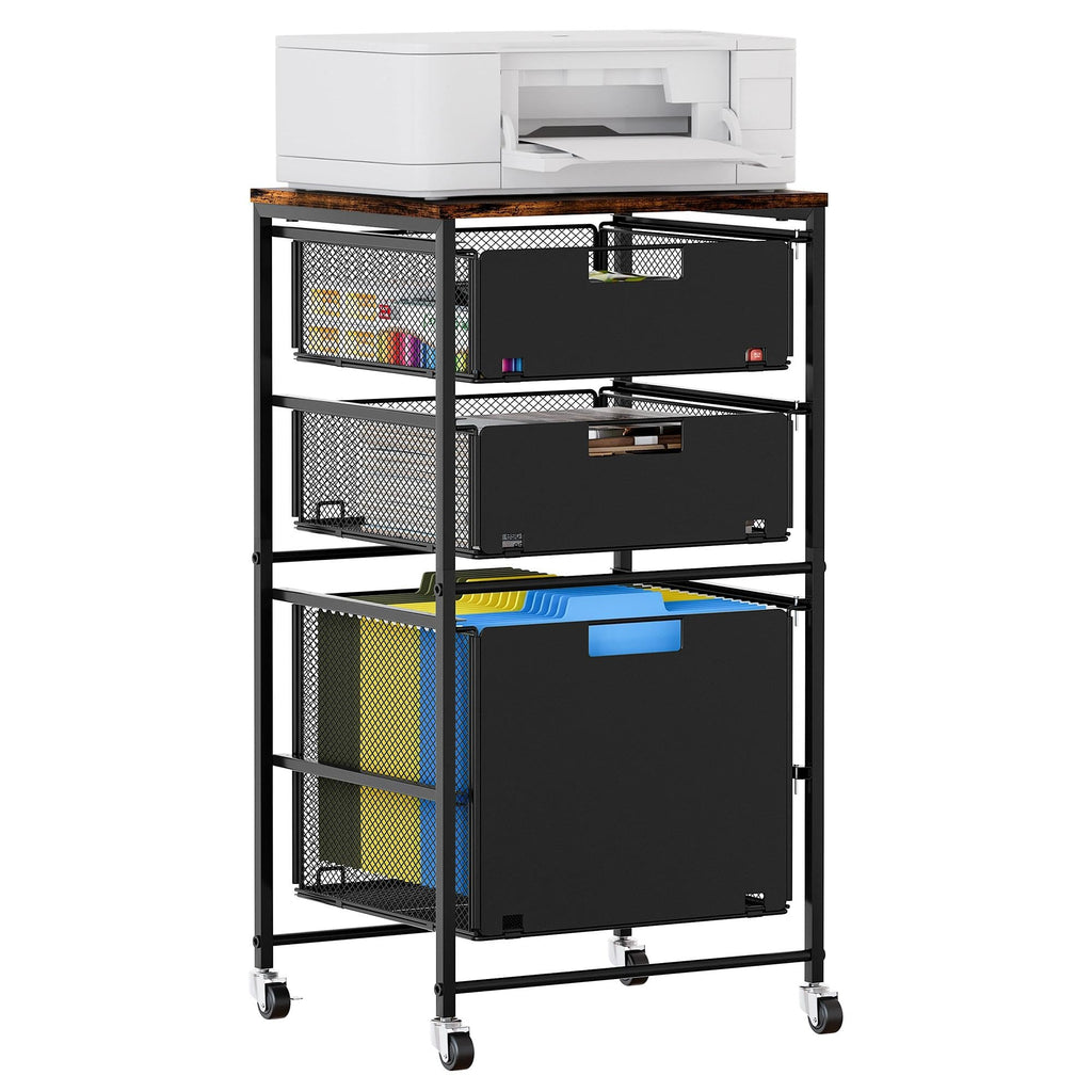 Black 3 Drawer Rolling File Cabinet with Printer Stand K2958