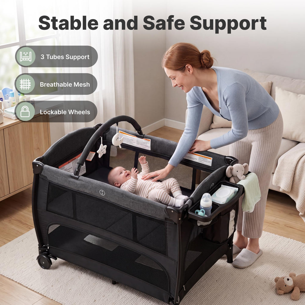 4-in-1 Pack and Play with Bassinet, Diaper Changer, Playpen P82965