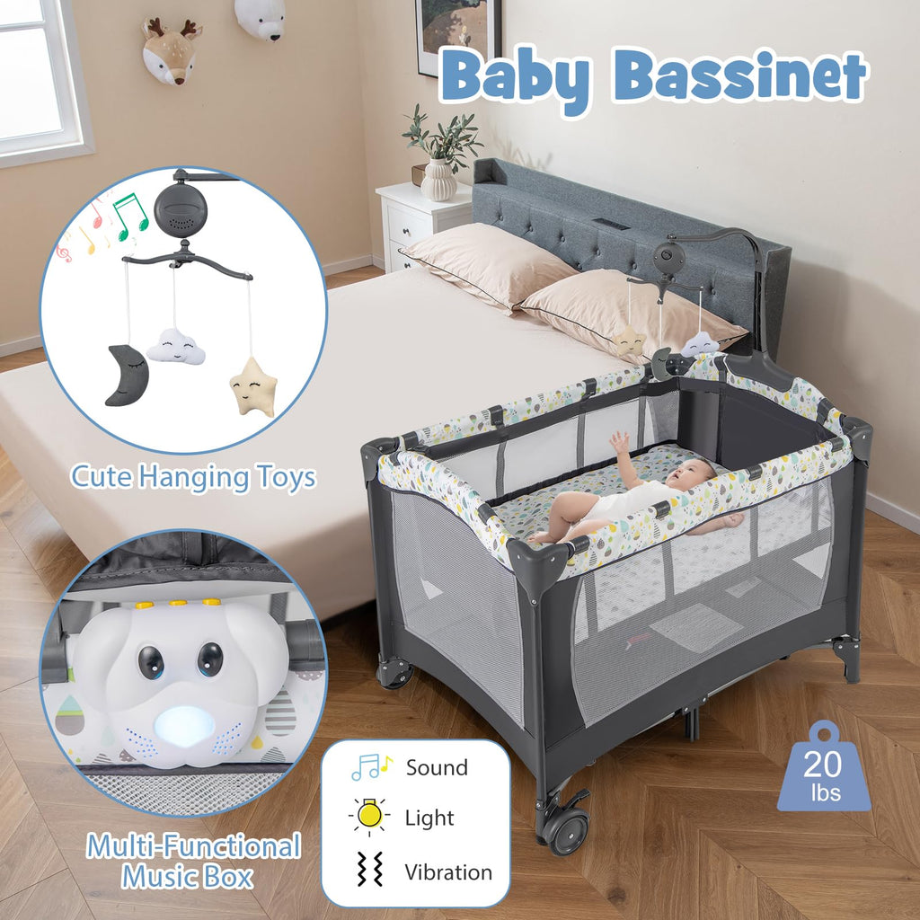 Portable Baby Playard with Bassinet and Changing Table M7080