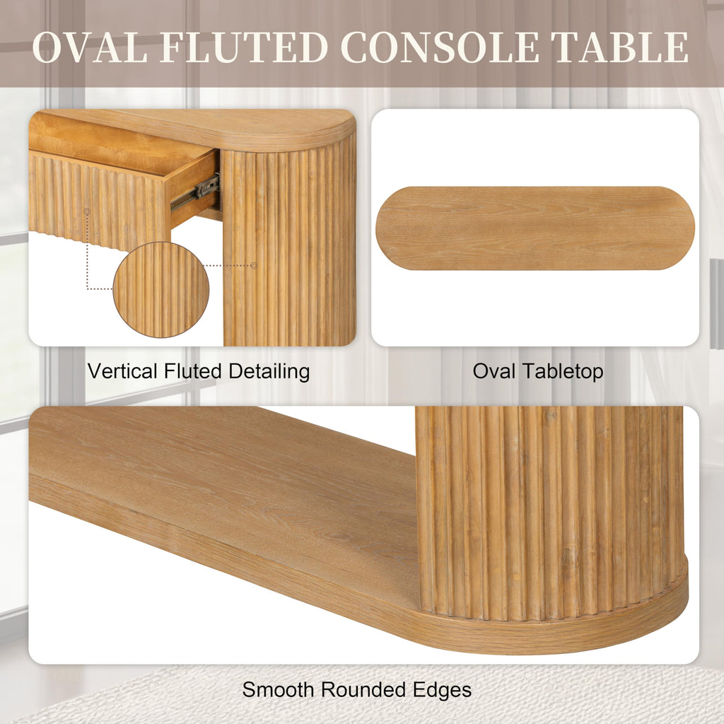 Fluted Console Table 2 Drawers Wood Natural O21546