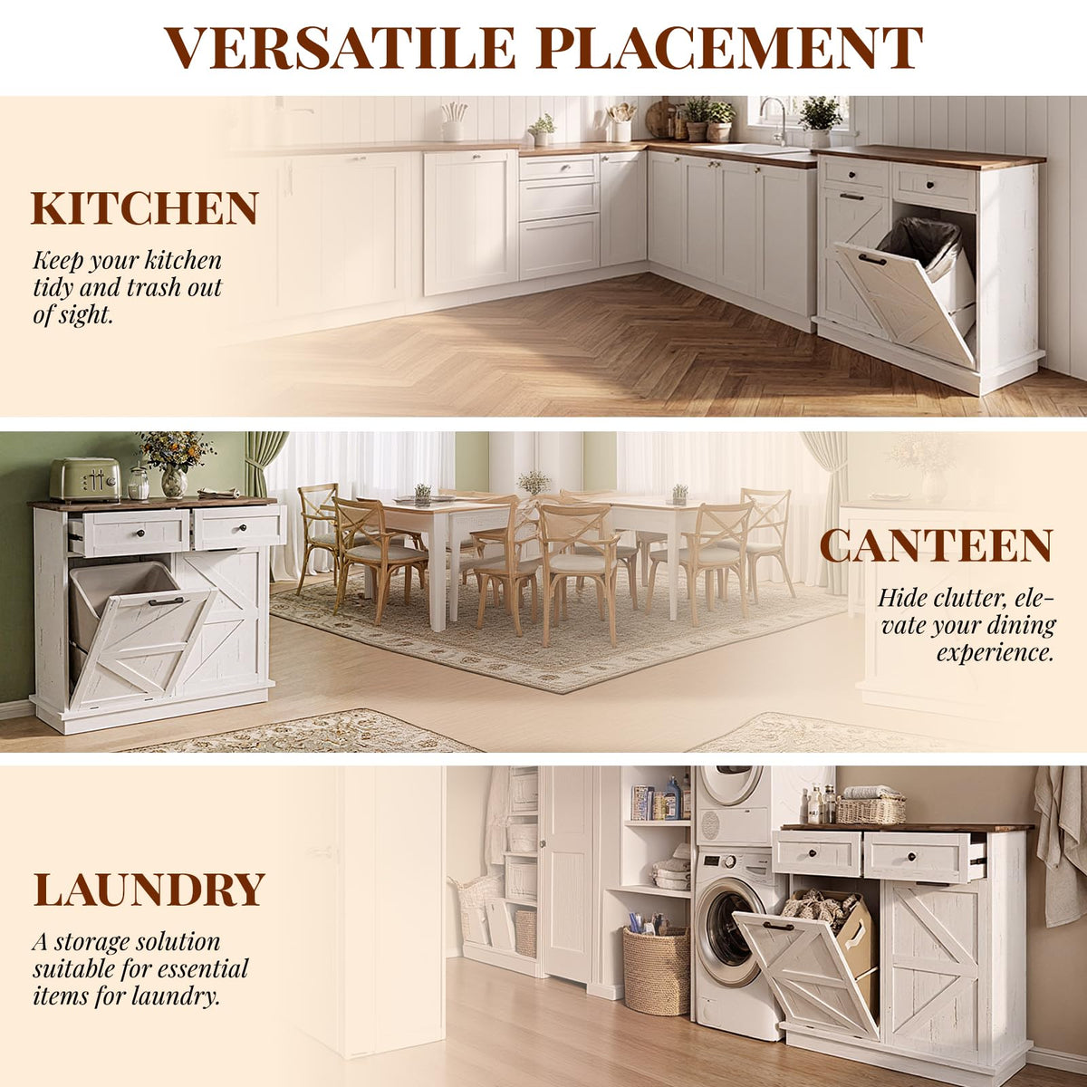 Brown White Double Tilt Out Trash Cabinet with Drawers G62988