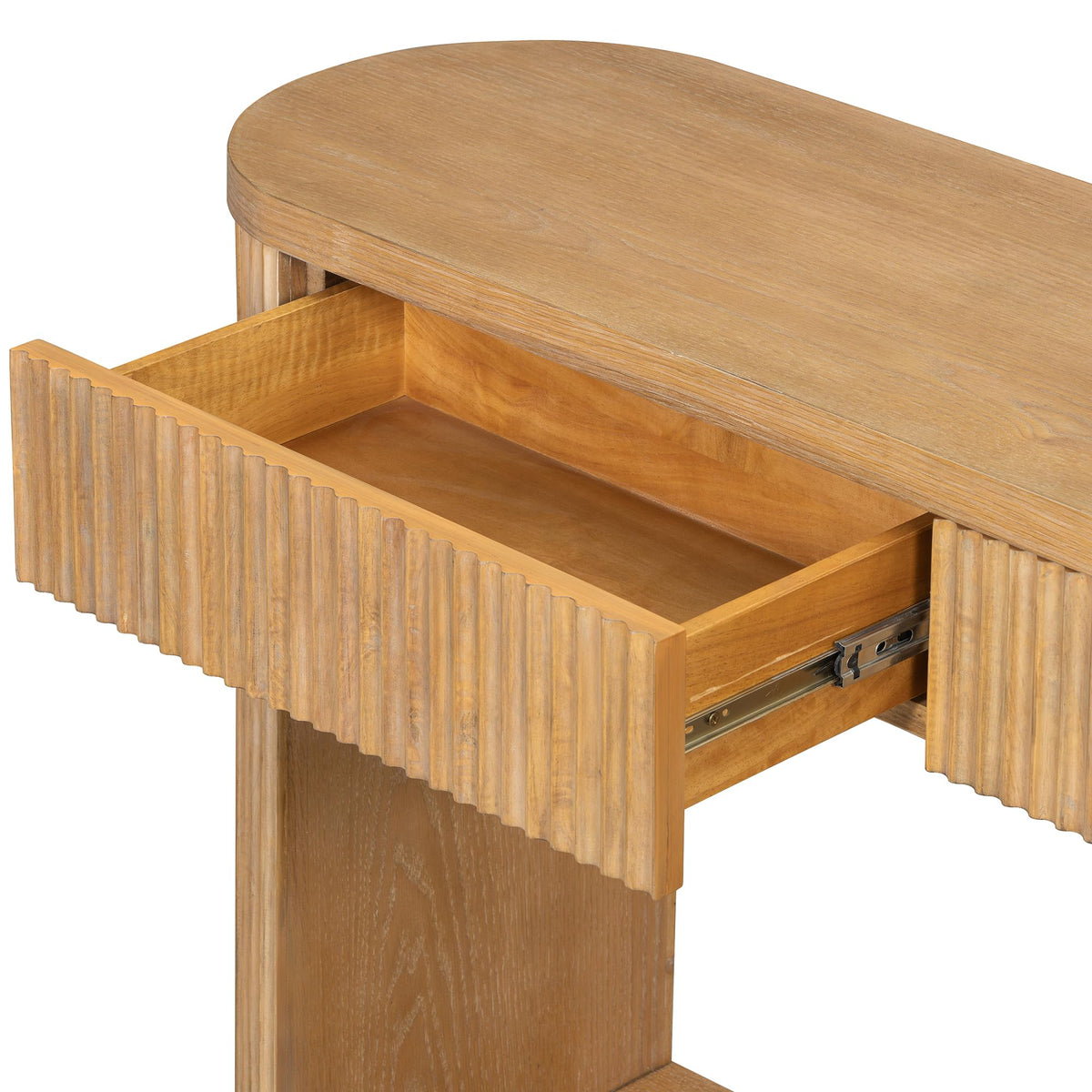 Fluted Console Table 2 Drawers Wood Natural O21546